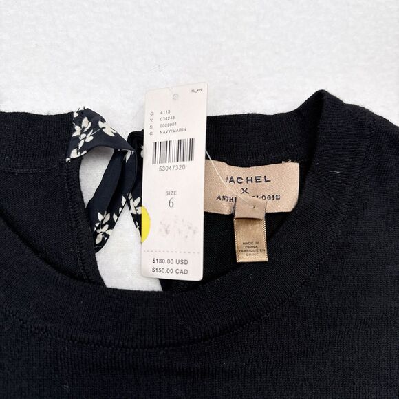 Kachel x Anthropologie Waverly Pullover Top Size 6 Black Floral Trim Bell Sleeve - Picture 9 of 13